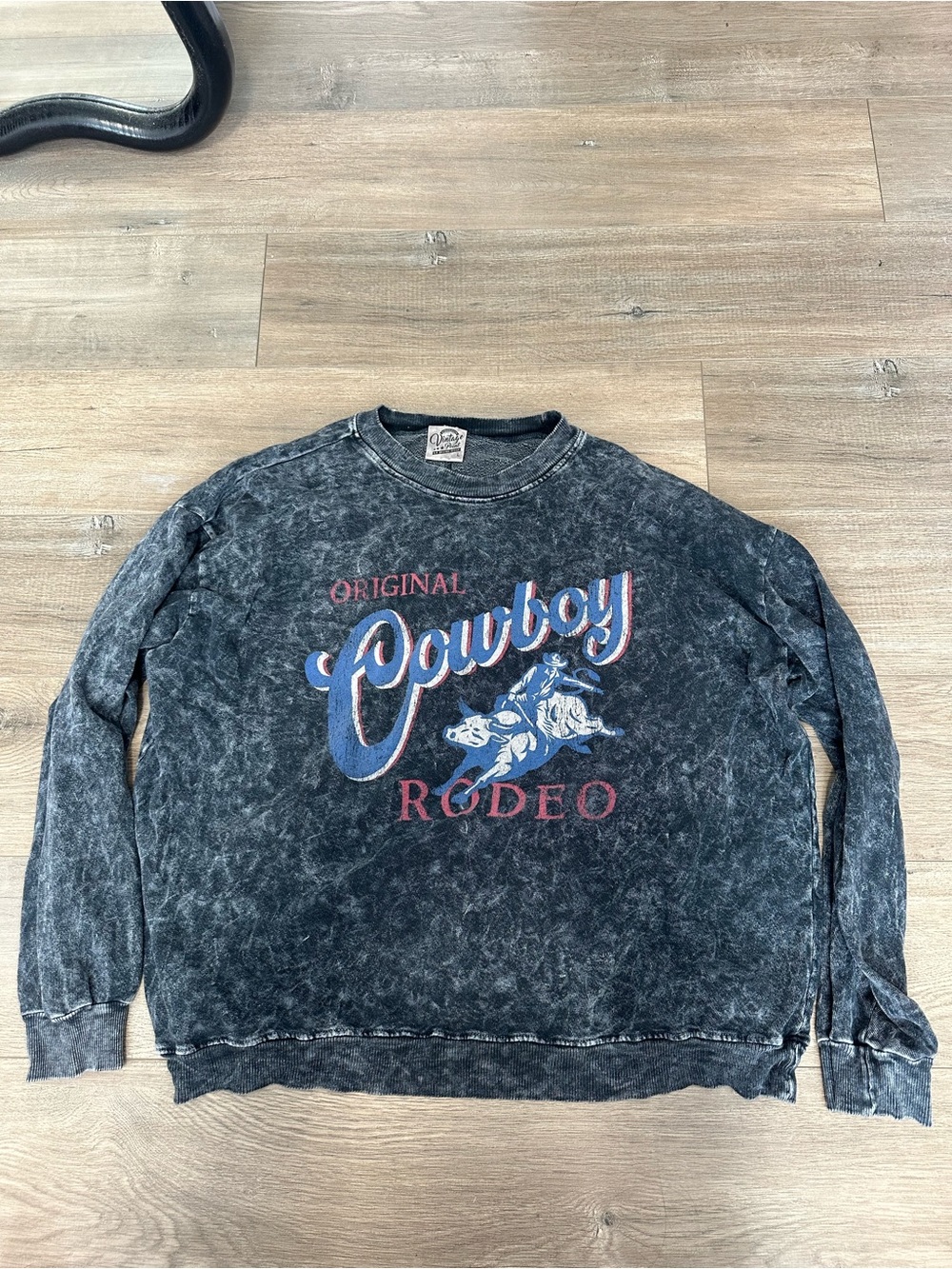 Vintage Cowboy Rodeo Crewneck Sweatshirt - Black with Blue and Red Graphic